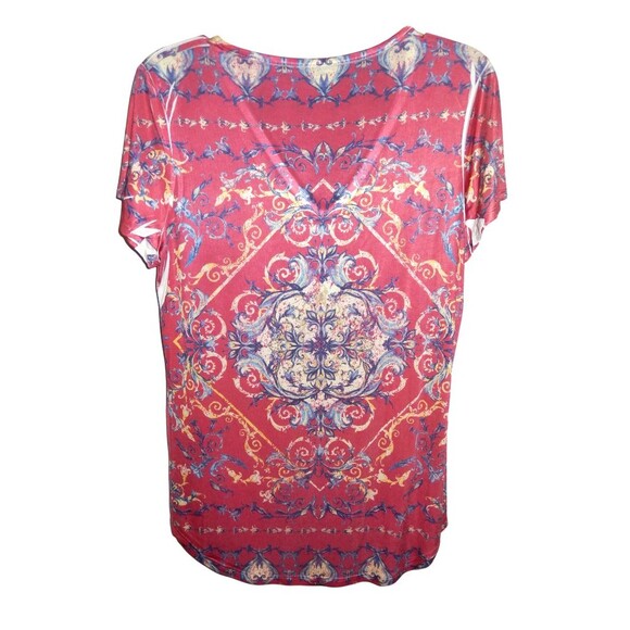 Reba 2 Piece Small Soft Fringed LS Shirt & SS Blouse Floral Print Rhinestones - Picture 4 of 6